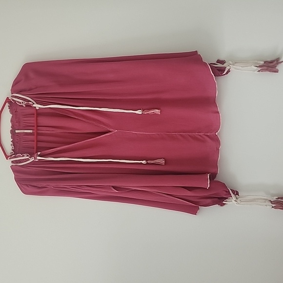 Free People Bohemian Lagenlook Rayon Tunic Top Deep V-neckline Size XS in Pink - Picture 1 of 9